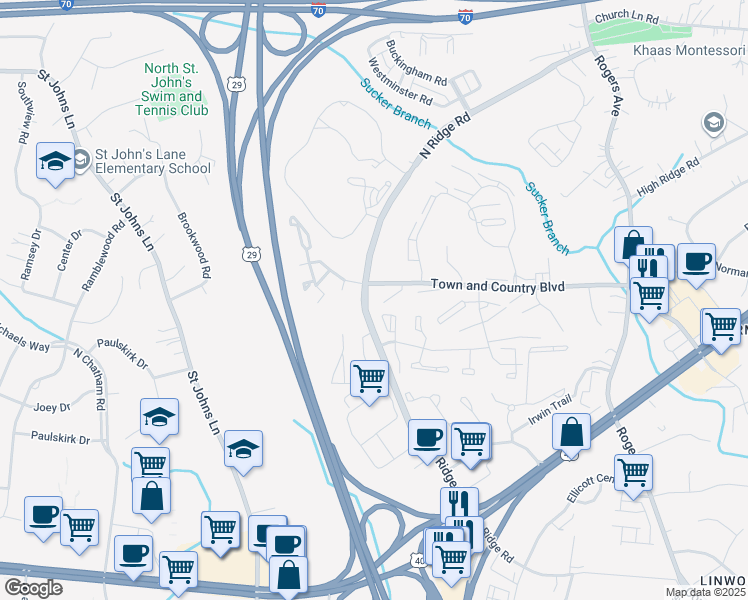 map of restaurants, bars, coffee shops, grocery stores, and more near 3105 North Ridge Road in Ellicott City