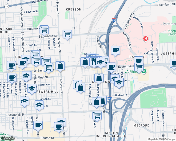 map of restaurants, bars, coffee shops, grocery stores, and more near 500 South Macon Street in Baltimore
