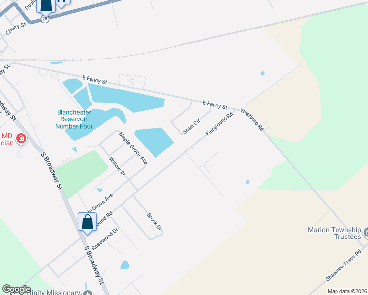 map of restaurants, bars, coffee shops, grocery stores, and more near 7310 Fairground Rd in Blanchester