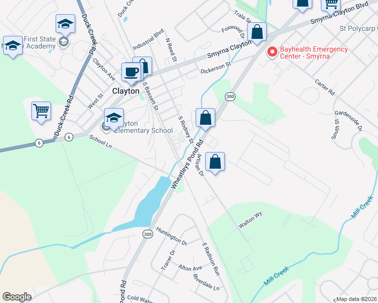 map of restaurants, bars, coffee shops, grocery stores, and more near 4617 Wheatleys Pond Road in Clayton