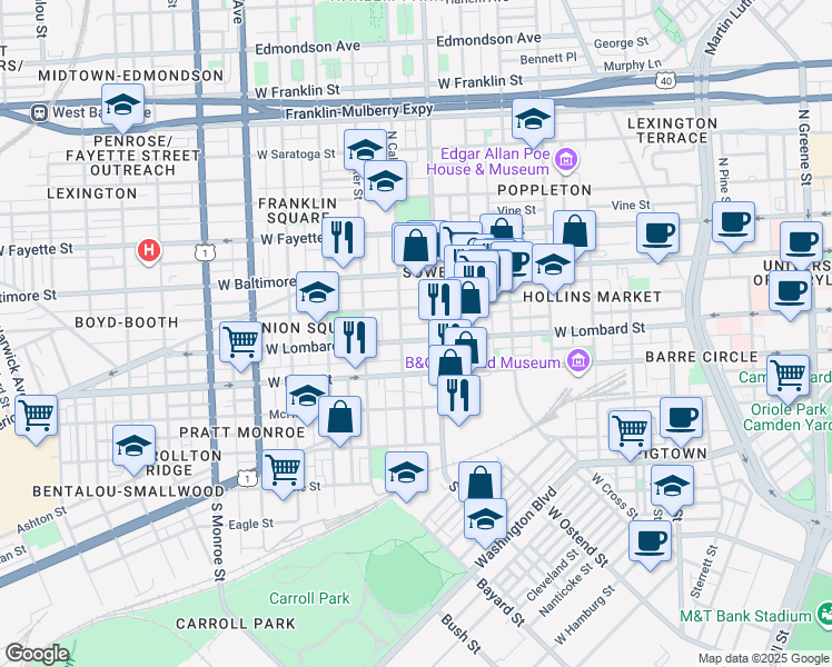map of restaurants, bars, coffee shops, grocery stores, and more near 101 Independence Avenue Southeast in Washington