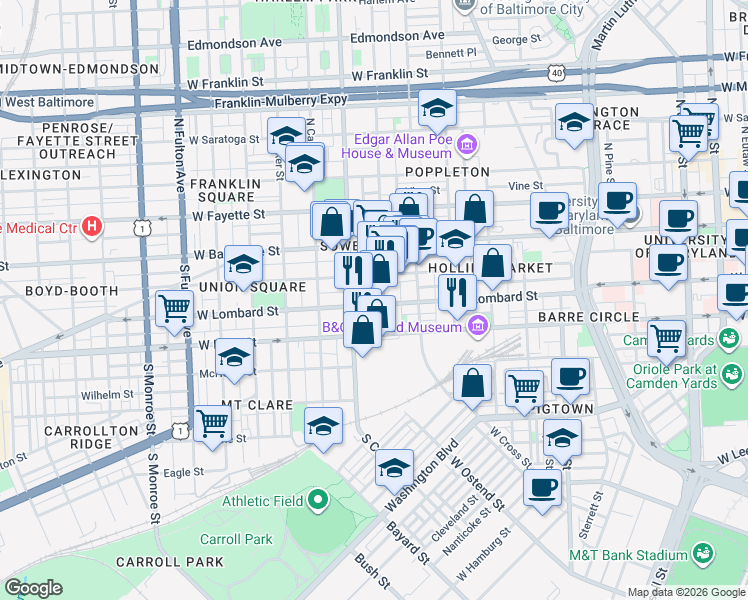 map of restaurants, bars, coffee shops, grocery stores, and more near 101 Independence Avenue Southeast in Washington
