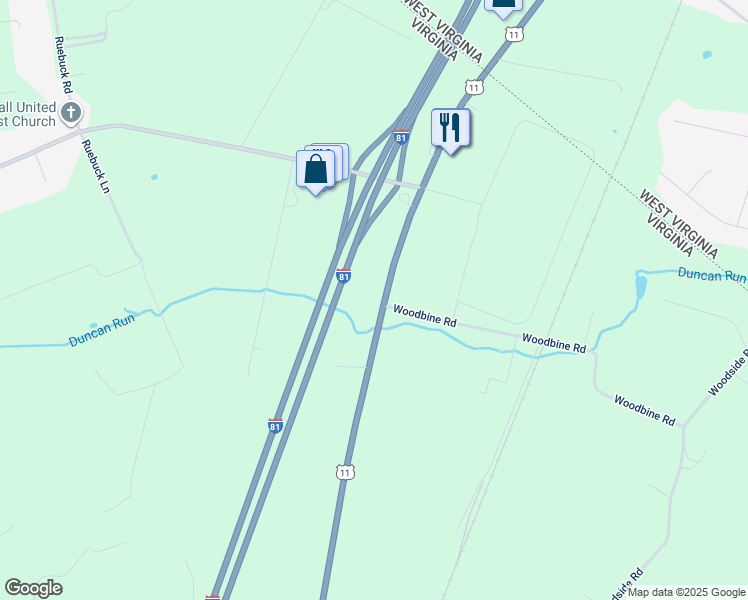 map of restaurants, bars, coffee shops, grocery stores, and more near 4543 Martinsburg Pike in Clear Brook