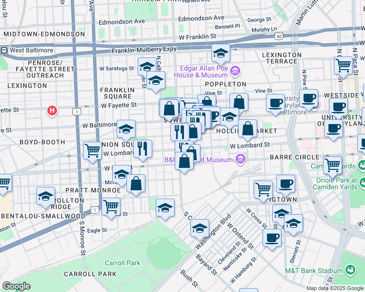 map of restaurants, bars, coffee shops, grocery stores, and more near 101 Independence Avenue Southeast in Washington