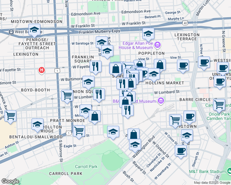 map of restaurants, bars, coffee shops, grocery stores, and more near 101 Independence Avenue Southeast in Washington