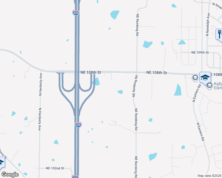 map of restaurants, bars, coffee shops, grocery stores, and more near 6900 Northeast 108th Street in Kansas City