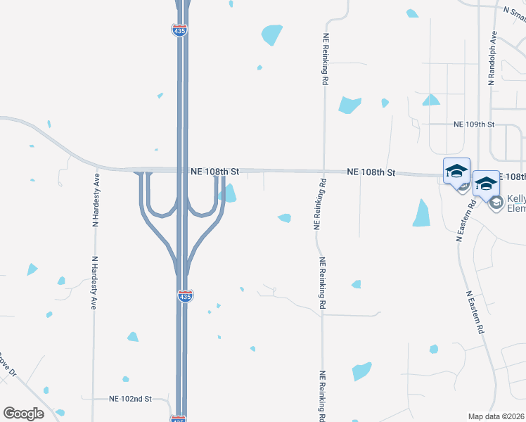 map of restaurants, bars, coffee shops, grocery stores, and more near 6900 Northeast 108th Street in Kansas City
