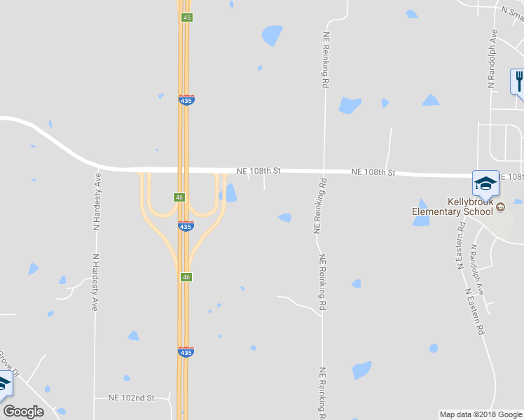 map of restaurants, bars, coffee shops, grocery stores, and more near 6900 Northeast 108th Street in Kansas City