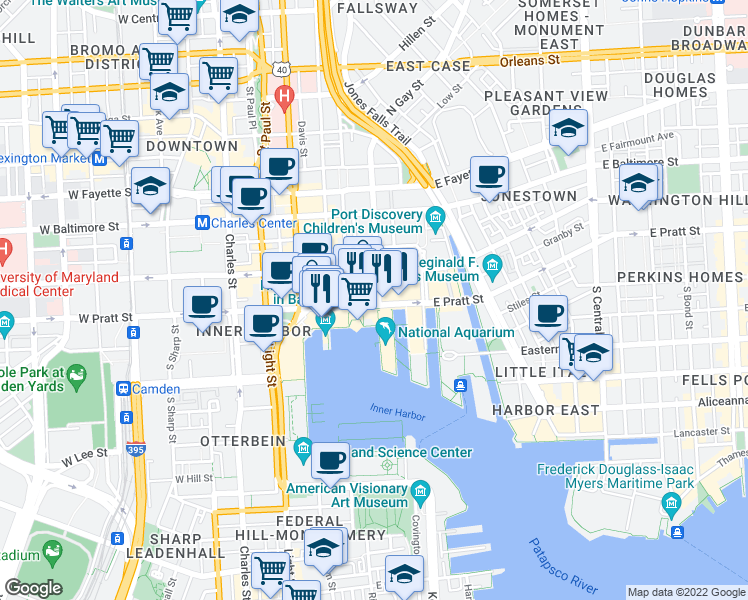map of restaurants, bars, coffee shops, grocery stores, and more near 100-198,101-199 Stable Alley in Baltimore