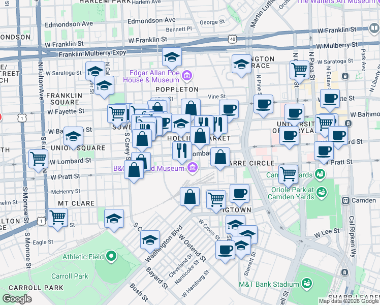 map of restaurants, bars, coffee shops, grocery stores, and more near 101 Independence Avenue Southeast in Washington