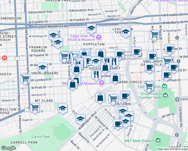 map of restaurants, bars, coffee shops, grocery stores, and more near 101 Independence Avenue Southeast in Washington