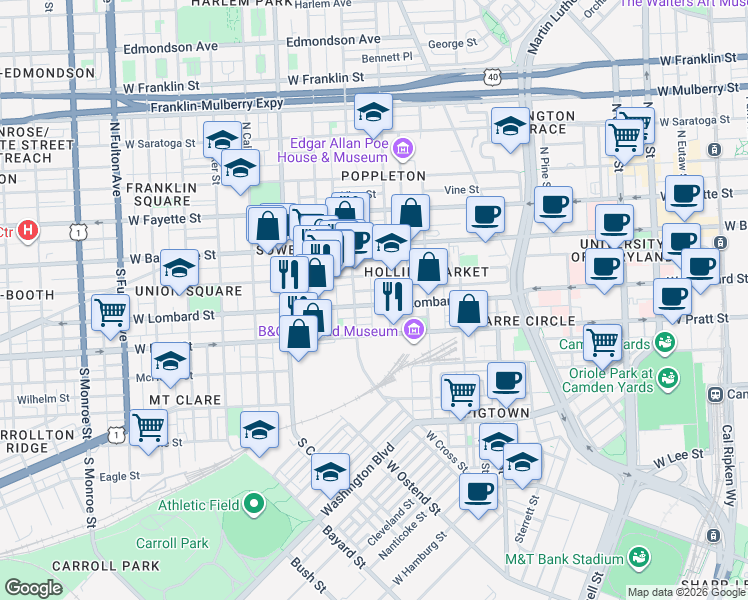 map of restaurants, bars, coffee shops, grocery stores, and more near 101 Independence Avenue Southeast in Washington