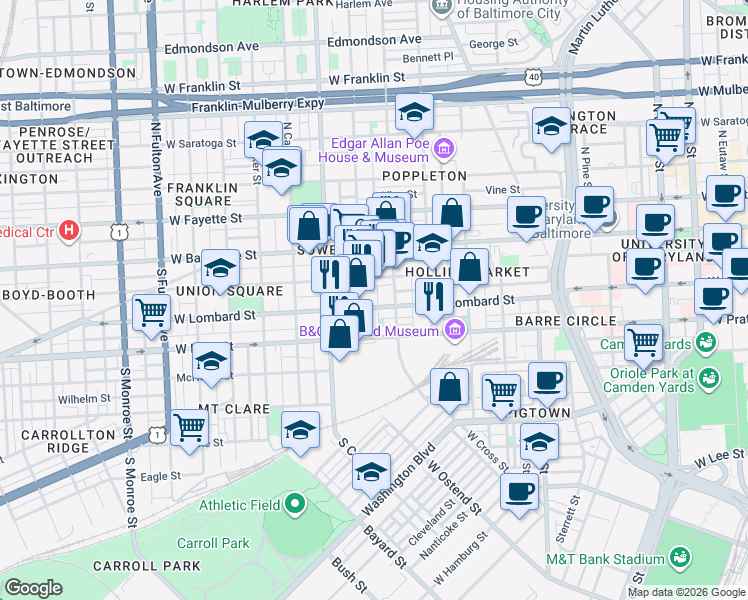 map of restaurants, bars, coffee shops, grocery stores, and more near 101 Independence Avenue Southeast in Washington