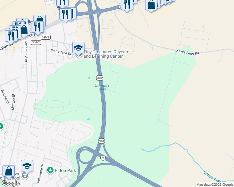 map of restaurants, bars, coffee shops, grocery stores, and more near 412 Keyes Ferry Road in Charles Town