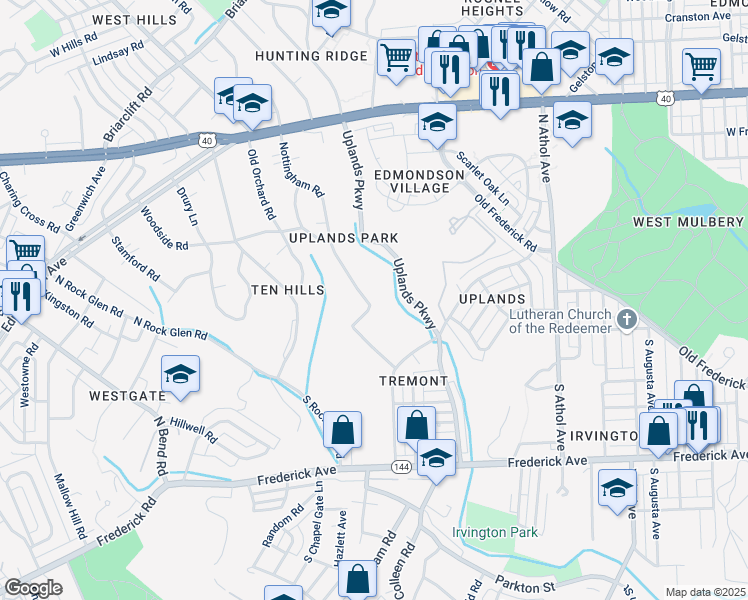 map of restaurants, bars, coffee shops, grocery stores, and more near 315 Nottingham Road in Baltimore