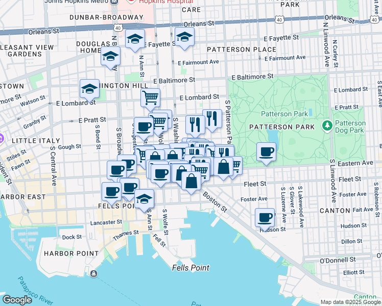 map of restaurants, bars, coffee shops, grocery stores, and more near 101 Independence Avenue Southeast in Washington