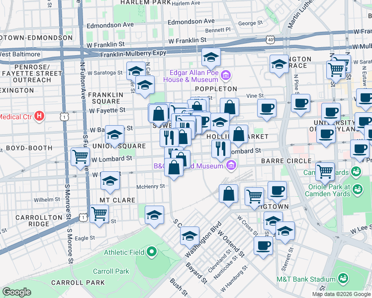 map of restaurants, bars, coffee shops, grocery stores, and more near 101 Independence Avenue Southeast in Washington