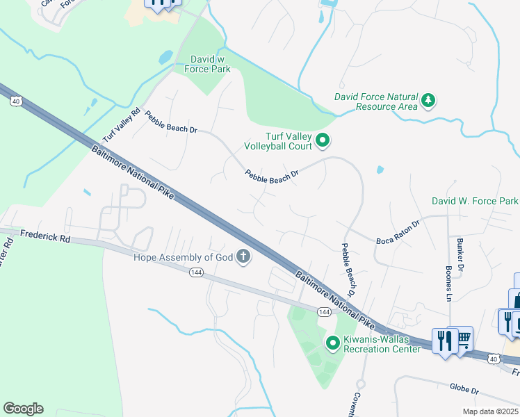 map of restaurants, bars, coffee shops, grocery stores, and more near 2900 Pine Needle Court in Ellicott City