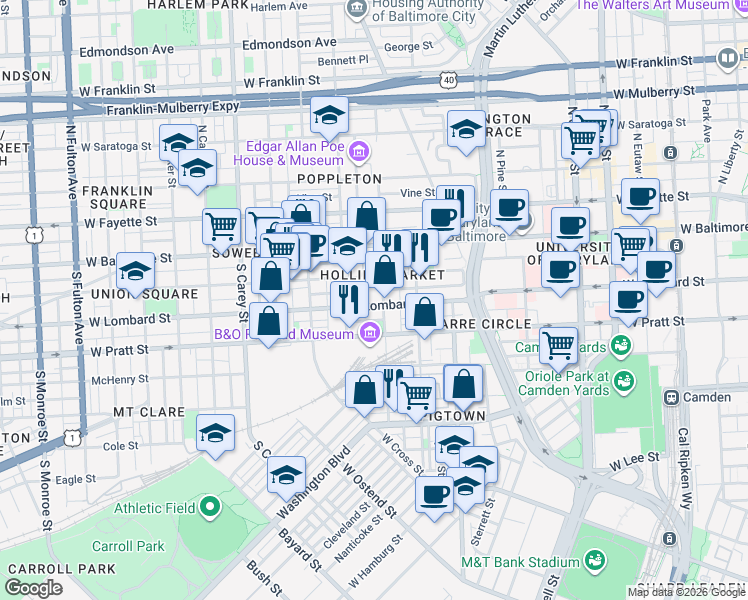 map of restaurants, bars, coffee shops, grocery stores, and more near 101 Independence Avenue Southeast in Washington
