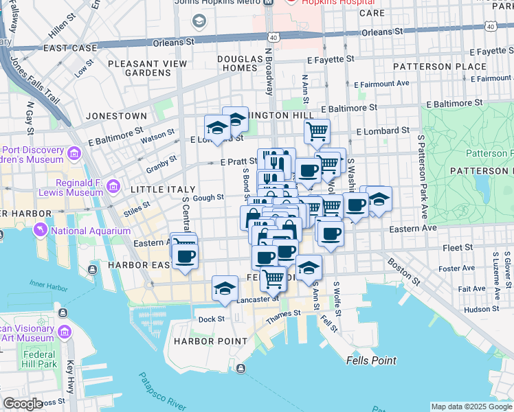 map of restaurants, bars, coffee shops, grocery stores, and more near 352 Mason Ct in Baltimore