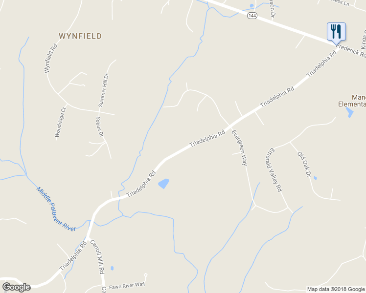 map of restaurants, bars, coffee shops, grocery stores, and more near 12100 Triadelphia Road in Ellicott City