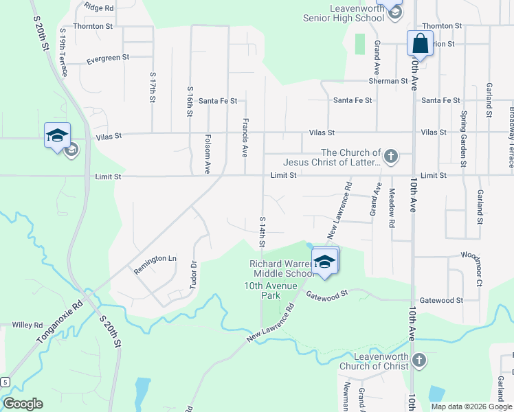 map of restaurants, bars, coffee shops, grocery stores, and more near 3017 Gatewood Court in Leavenworth