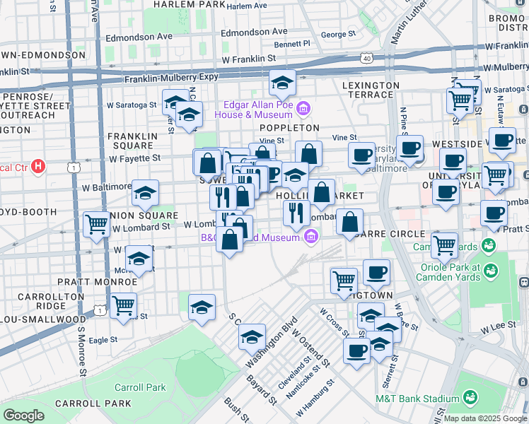 map of restaurants, bars, coffee shops, grocery stores, and more near 101 Independence Avenue Southeast in Washington