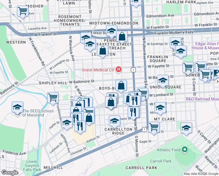 map of restaurants, bars, coffee shops, grocery stores, and more near 101 Independence Avenue Southeast in Washington
