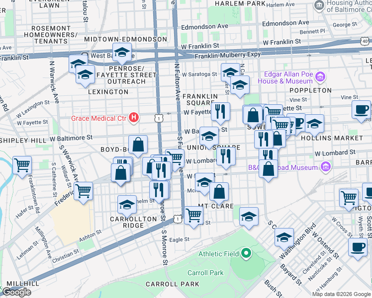 map of restaurants, bars, coffee shops, grocery stores, and more near 101 Independence Avenue Southeast in Washington