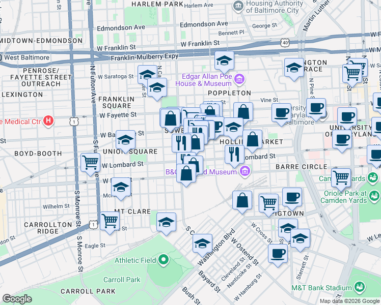 map of restaurants, bars, coffee shops, grocery stores, and more near 101 Independence Avenue Southeast in Washington