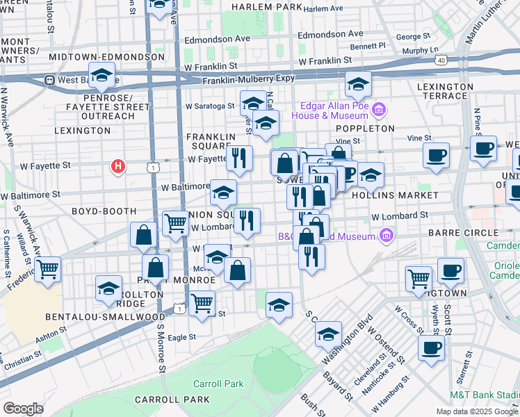 map of restaurants, bars, coffee shops, grocery stores, and more near 101 Independence Avenue Southeast in Washington