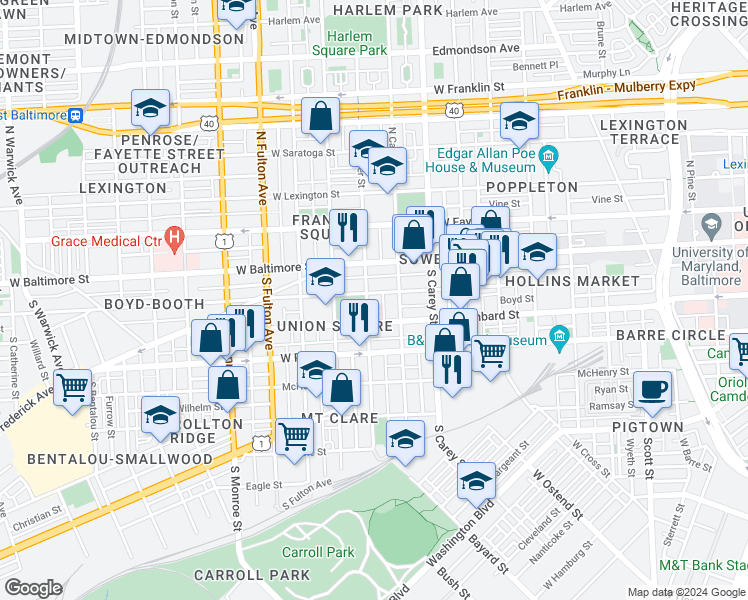 map of restaurants, bars, coffee shops, grocery stores, and more near 101 Independence Avenue Southeast in Washington