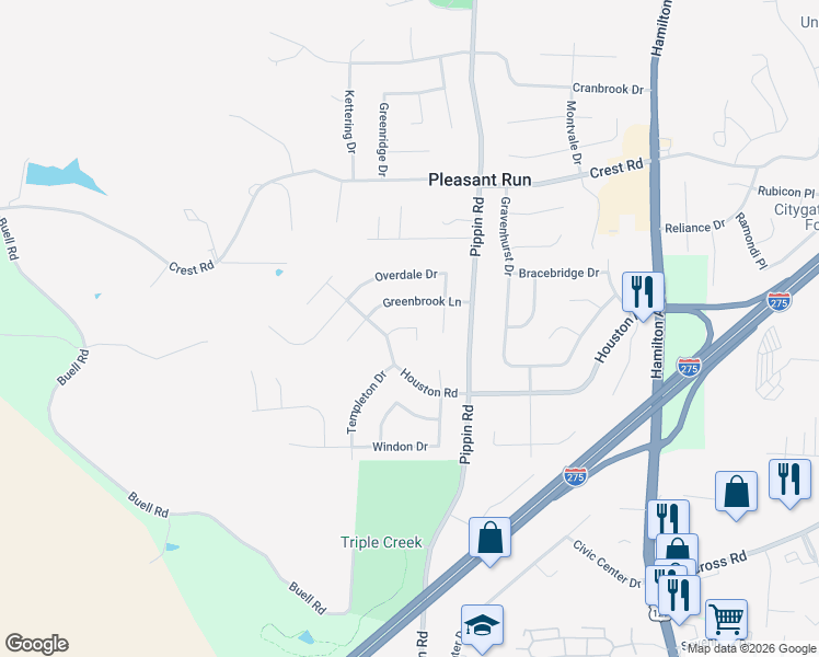 map of restaurants, bars, coffee shops, grocery stores, and more near Quaker Court in Cincinnati