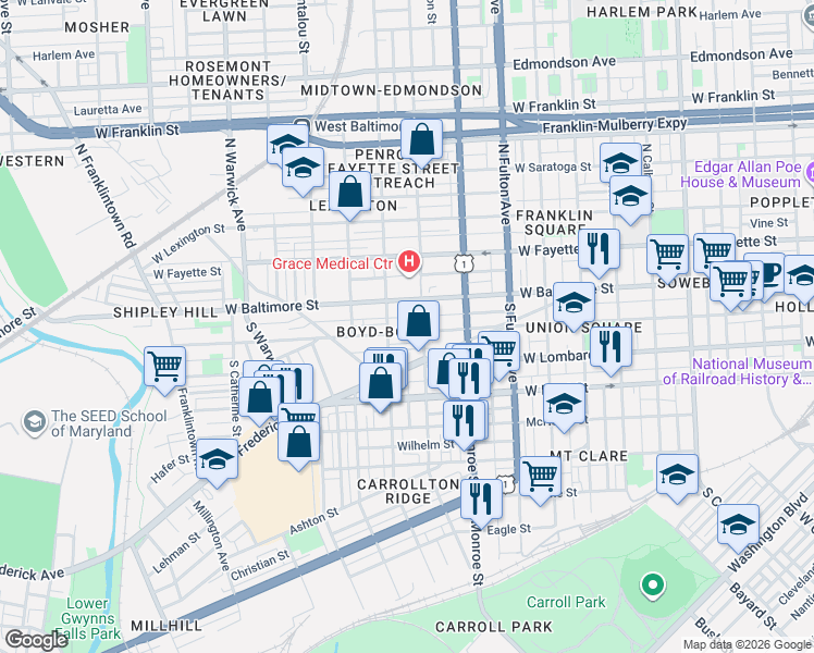 map of restaurants, bars, coffee shops, grocery stores, and more near 101 Independence Avenue Southeast in Washington