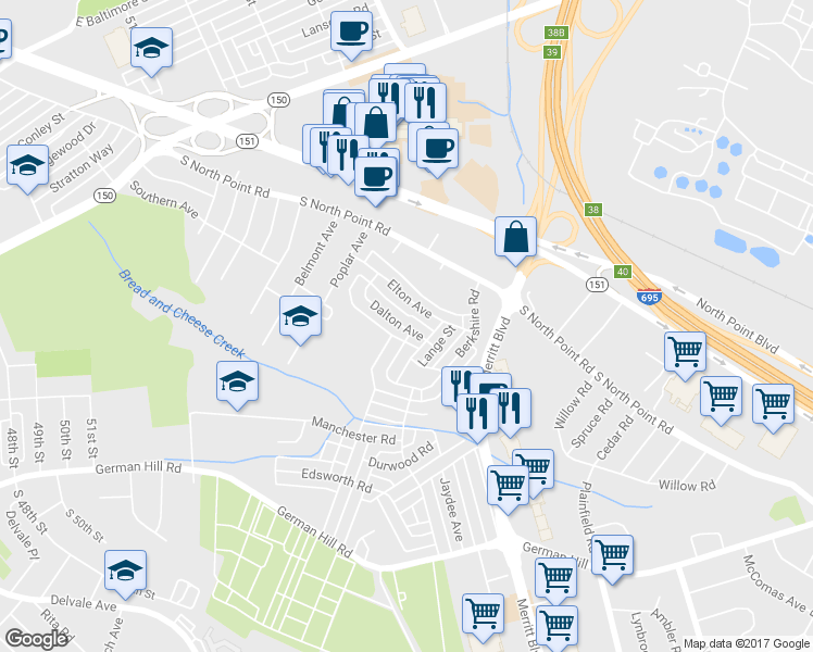 map of restaurants, bars, coffee shops, grocery stores, and more near 990 Dalton Avenue in Baltimore
