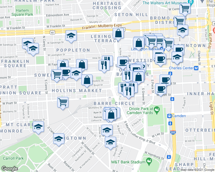 map of restaurants, bars, coffee shops, grocery stores, and more near 101 Independence Avenue Southeast in Washington