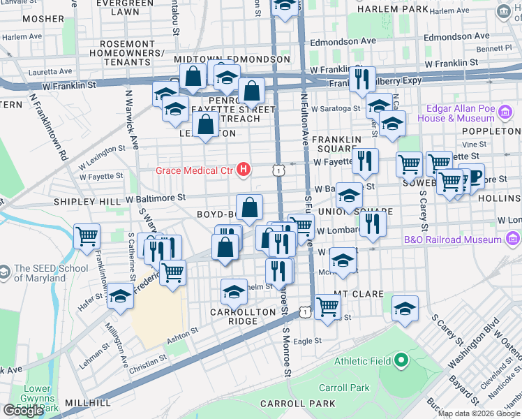 map of restaurants, bars, coffee shops, grocery stores, and more near 101 Independence Avenue Southeast in Washington