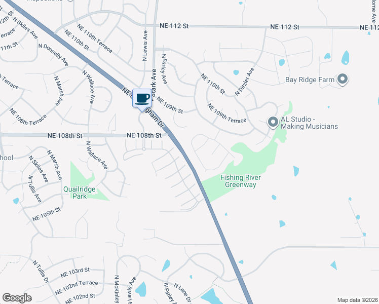 map of restaurants, bars, coffee shops, grocery stores, and more near 10717 North Tennessee Avenue in Kansas City