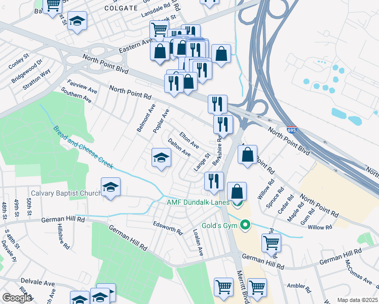 map of restaurants, bars, coffee shops, grocery stores, and more near 990 Dalton Avenue in Baltimore