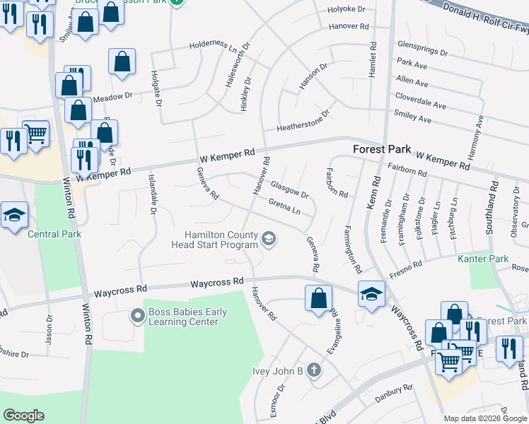 map of restaurants, bars, coffee shops, grocery stores, and more near 923 Gretna Lane in Cincinnati