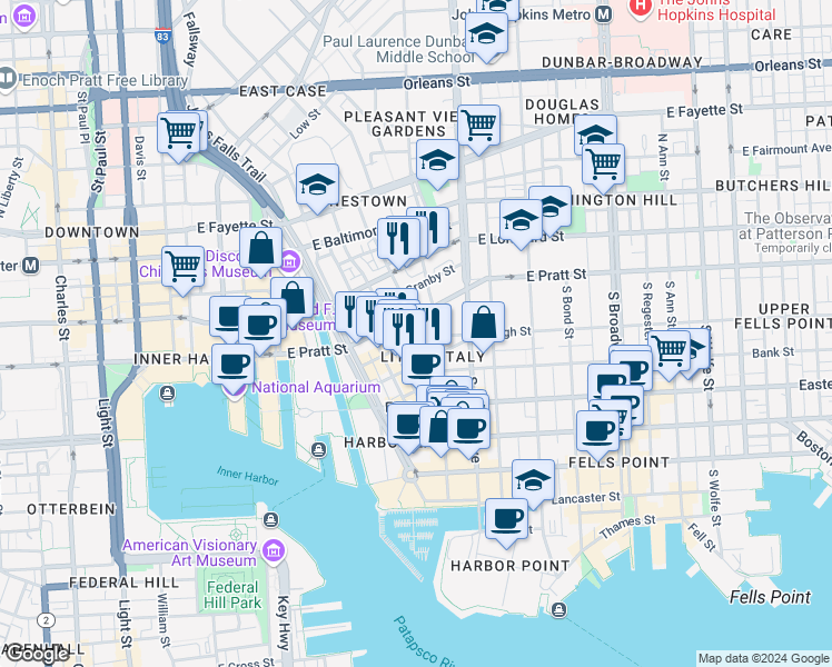 map of restaurants, bars, coffee shops, grocery stores, and more near 101 Independence Avenue Southeast in Washington