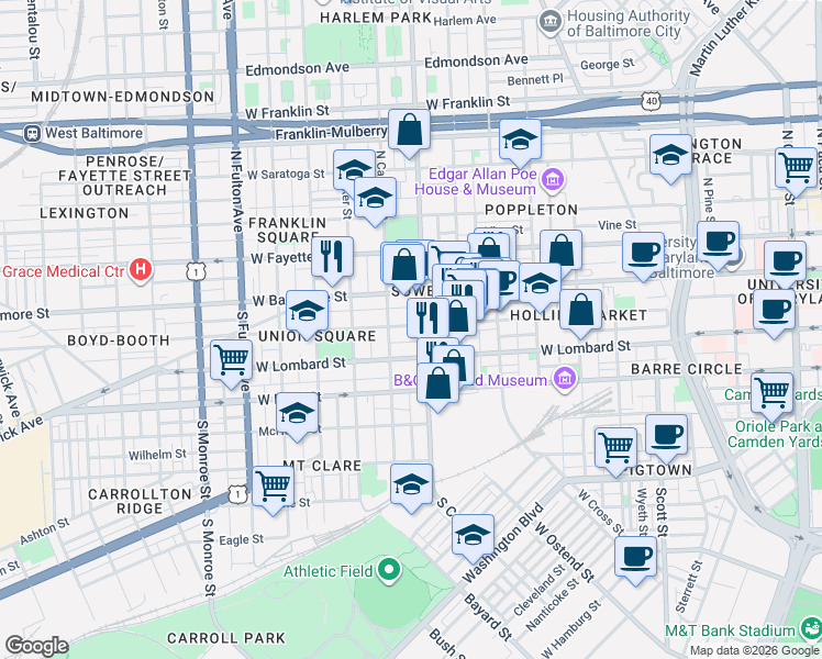 map of restaurants, bars, coffee shops, grocery stores, and more near 101 Independence Avenue Southeast in Washington