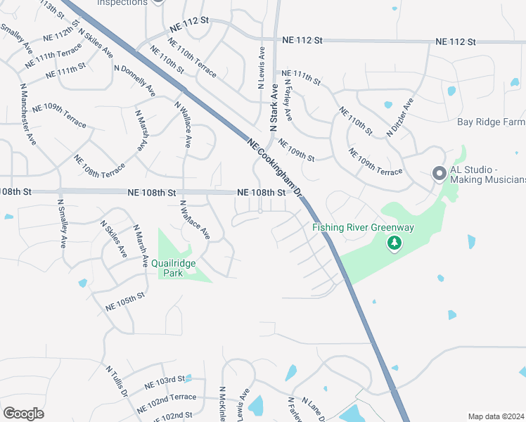 map of restaurants, bars, coffee shops, grocery stores, and more near 8800 Northeast 107th Place in Kansas City