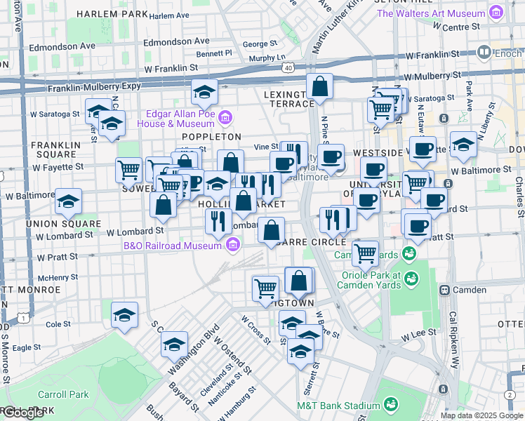 map of restaurants, bars, coffee shops, grocery stores, and more near 101 Independence Avenue Southeast in Washington