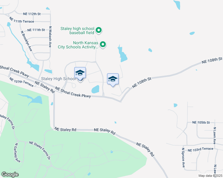 map of restaurants, bars, coffee shops, grocery stores, and more near 3000 Northeast 108th Street in Kansas City