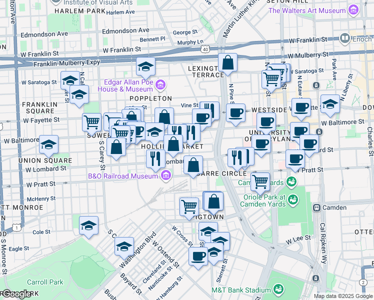 map of restaurants, bars, coffee shops, grocery stores, and more near 101 Independence Avenue Southeast in Washington