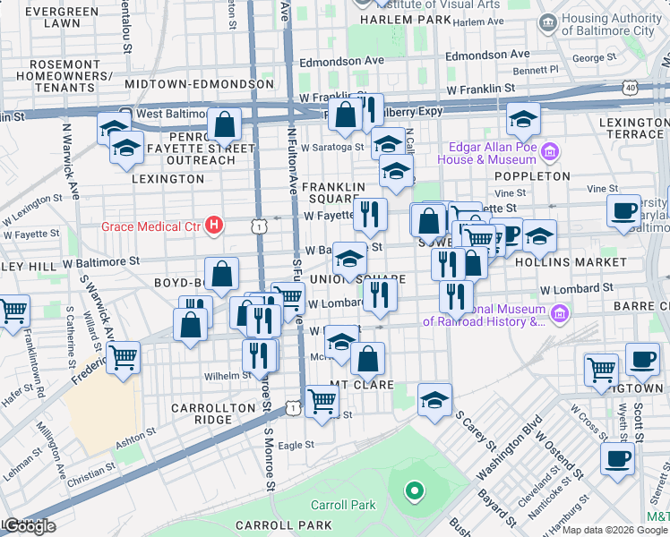 map of restaurants, bars, coffee shops, grocery stores, and more near 101 Independence Avenue Southeast in Washington