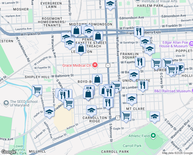 map of restaurants, bars, coffee shops, grocery stores, and more near 101 Independence Avenue Southeast in Washington