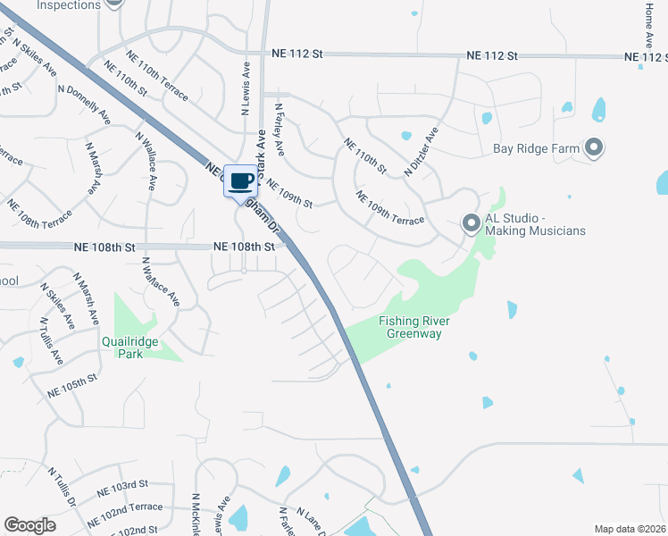 map of restaurants, bars, coffee shops, grocery stores, and more near 10717 North Tennessee Avenue in Kansas City