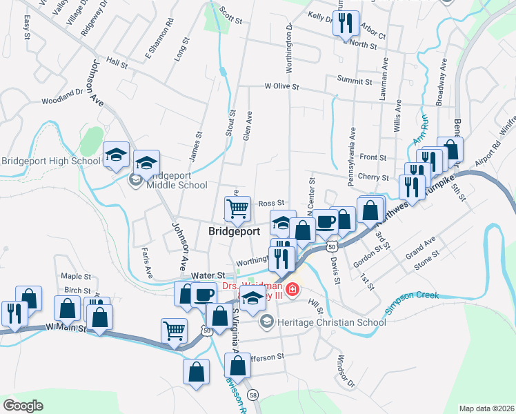 map of restaurants, bars, coffee shops, grocery stores, and more near 226-298 Ross Street in Bridgeport